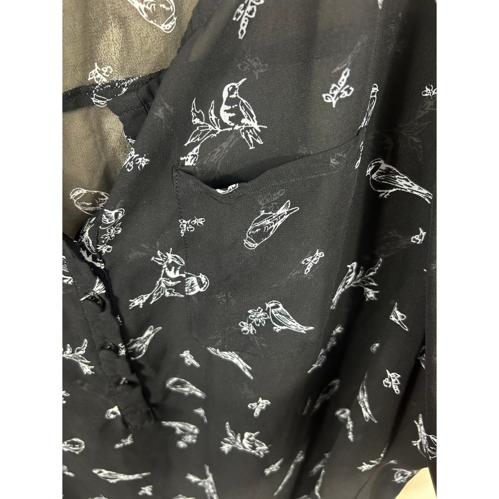 Whimsical Torrid Black Novelty Bird Print Sheer Top Plus Size 2X Nature Dainty - Picture 7 of 12